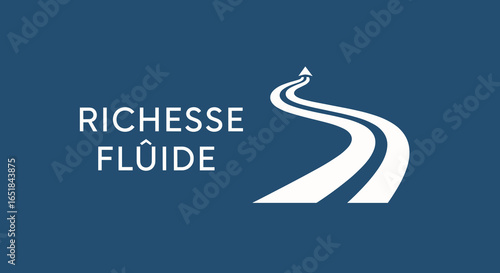 RICHESSE FLÛIDE. Logo conceptuel avec un chemin ascendant symbolisant la croissance, le succès financier et l'investissement.