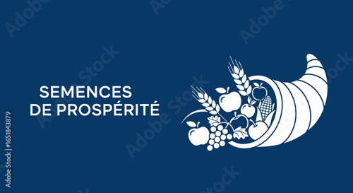 Semences de prospérité. Corne d'abondance avec fruits et céréales. Illustration de la récolte, de la richesse et de l'agriculture.