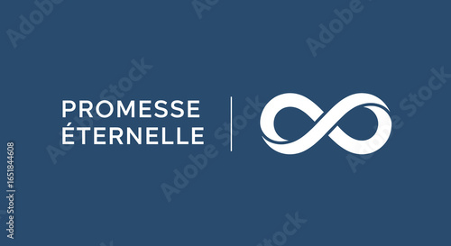 PROMESSE ÉTERNELLE. Logo avec le symbole de l'infini. Concept d'amour, de fidélité et d'engagement pour toujours sur fond bleu.