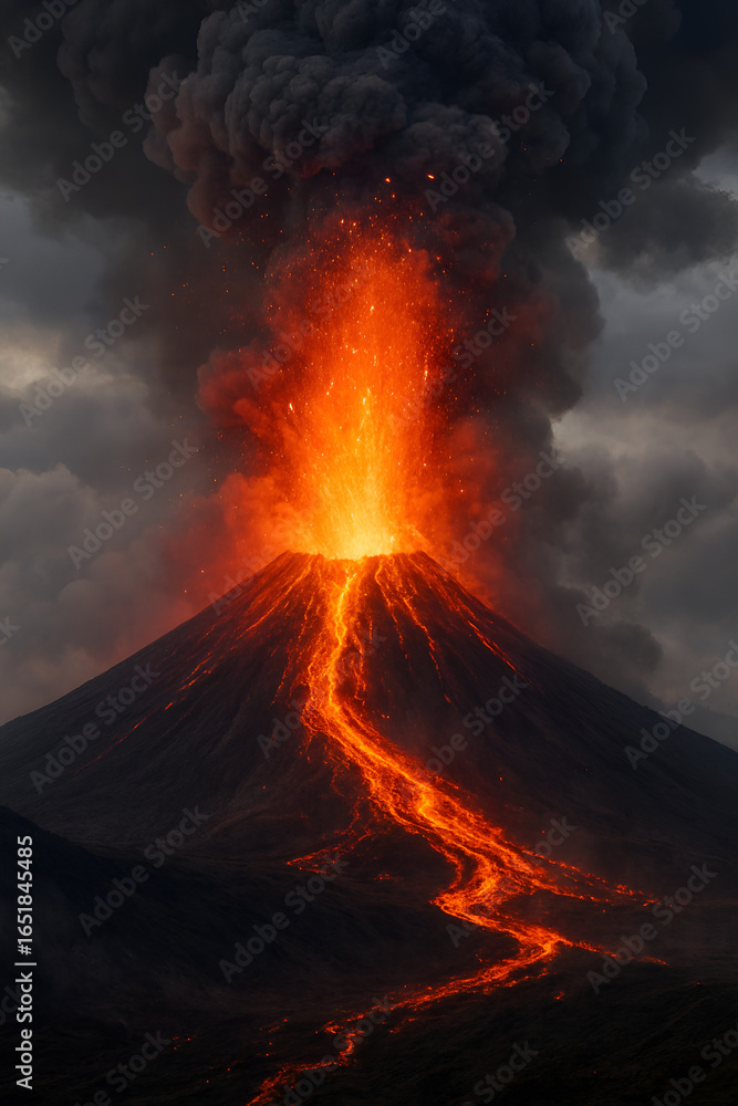 Fototapeta premium Majestic Volcano Eruption with Glowing Lava and Ash Clouds