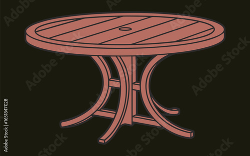Simple round wooden table with three metal legs