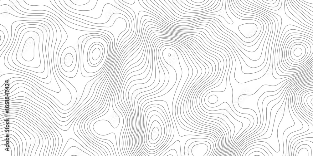 Fototapeta premium Abstract topography black and white stylized height contour seamless line pattern topographic map discovery area map design white background. 