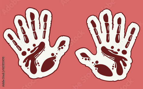 Realistic Bloody Handprints Vector Sticker with Dripping Red Texture