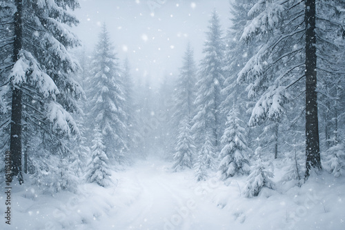 Snowfall in a Peaceful Forest Landscape