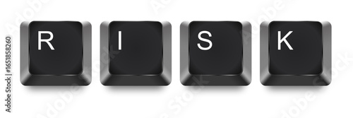 Risk spelling letter computer key vector for business, finance, and security. Represents the concept of risk with a modern, technological feel.