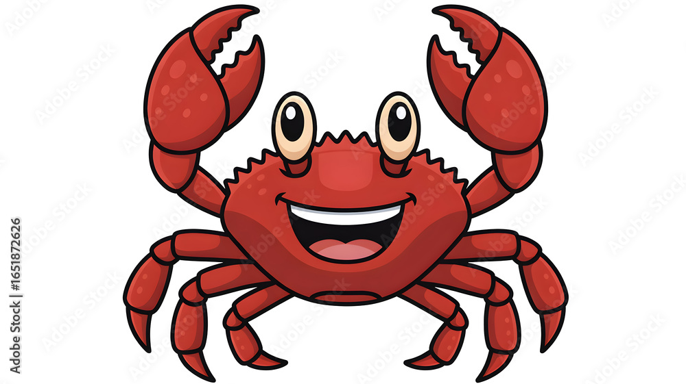 Fototapeta premium Smiling crab cartoon character on a transparent background for marketing materials.