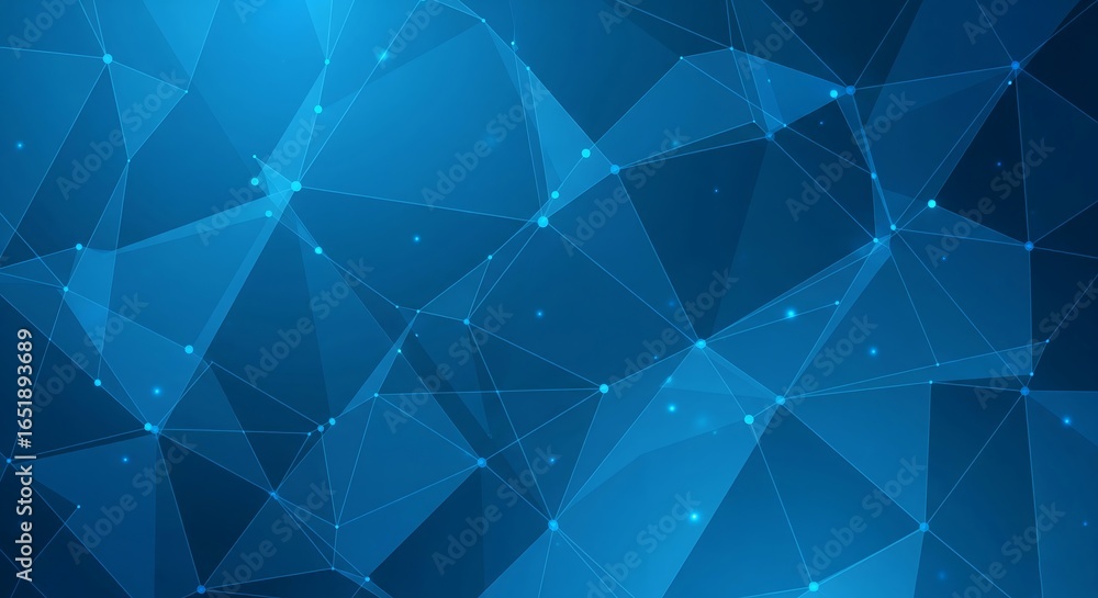 Fototapeta premium Abstract blue futuristic network design with connected dots and geometric shapes