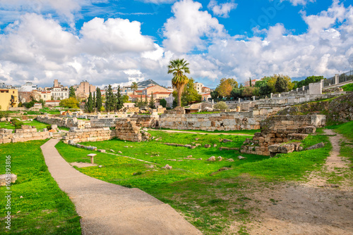 View of the ancient Sacred Way, the road from Athens to Eleusis, in the ruins of Kerameikos, the Athenian cemetery, in Athens, Greece.	