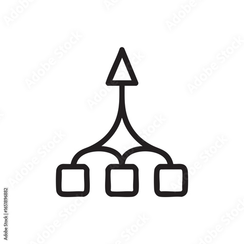 Flowchart Icon Representing Consolidation or Convergence with Three Inputs and One Output Pointing Upwards for Business and Technology Concepts