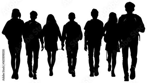 Silhouette of Group of Students Walking in Hallway with Backpacks