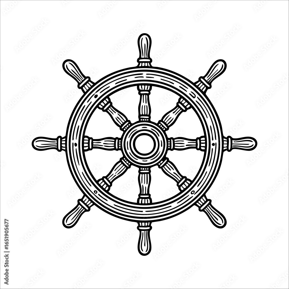 Obraz premium ship steering wheel vector in hand drawn style