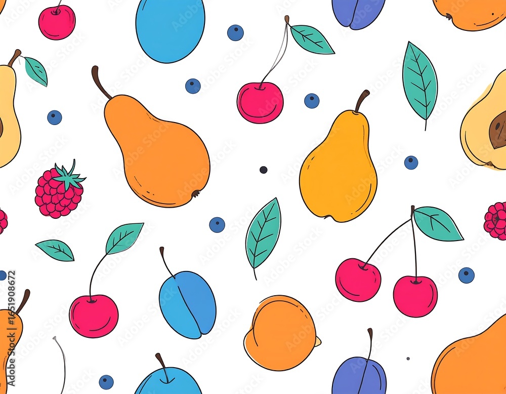 Colorful fruit pattern on a white background. Simple, cheerful design Colorful fruit pattern on a white background. Simple, cheerful design