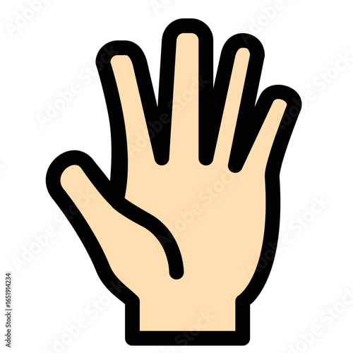 Open hand showing all five fingers, signifying number five, a high-five, or a friendly wave gesture