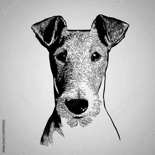 Dog Terrier Breed Pop Art Illustration Vector Black White Line Art Minimalistic Modern Cute Pet Canine Companion Portrait Detailed Image Drawing Silhouette Outline Whiskers Ears Tail Nose Muzzle Fur