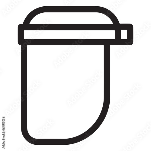 Black outline icon of a face shield with a white background protective gear safety equipment