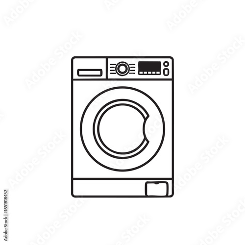 Minimalist washing machine illustration for appliance design and laundry room concepts in a clean line art style great for icons and diagrams