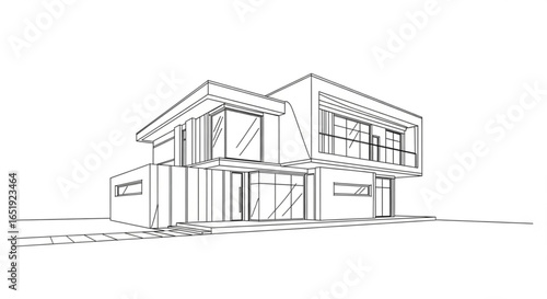 Modern house architecture design blueprint outline for construction and real estate planning concept 3d drawing
