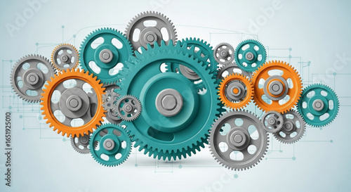 Intricate mechanical gears system engineering design vector illustration for automation and industry concept