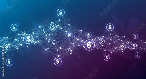 Dollar currency network connection finance technology digital money investment concept design asset