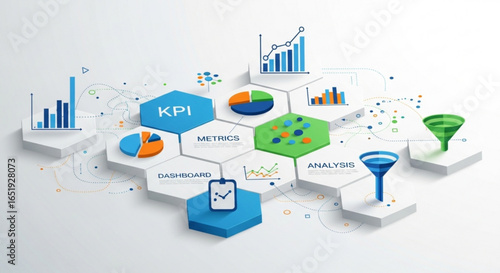 Kpi dashboard metrics and analysis visualization for business performance and data insights growth