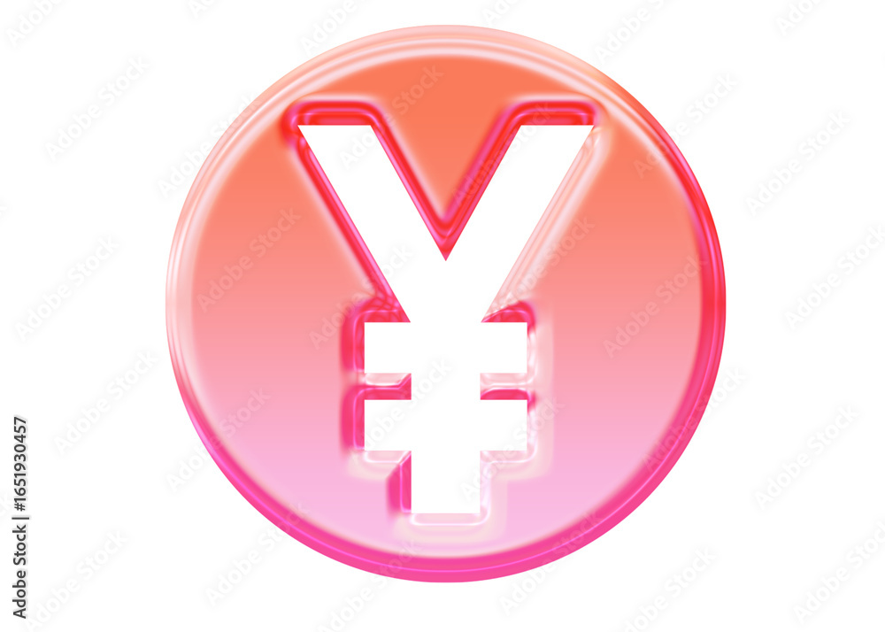 Fototapeta premium Glossy 3D Yen and Yuan icon with jelly glassmorphism style