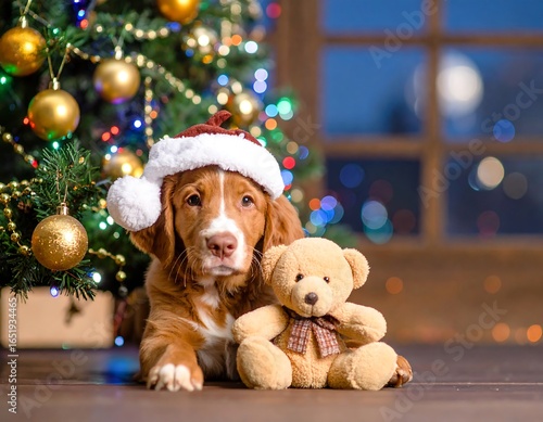 Dog, Christmas, Teddy bear