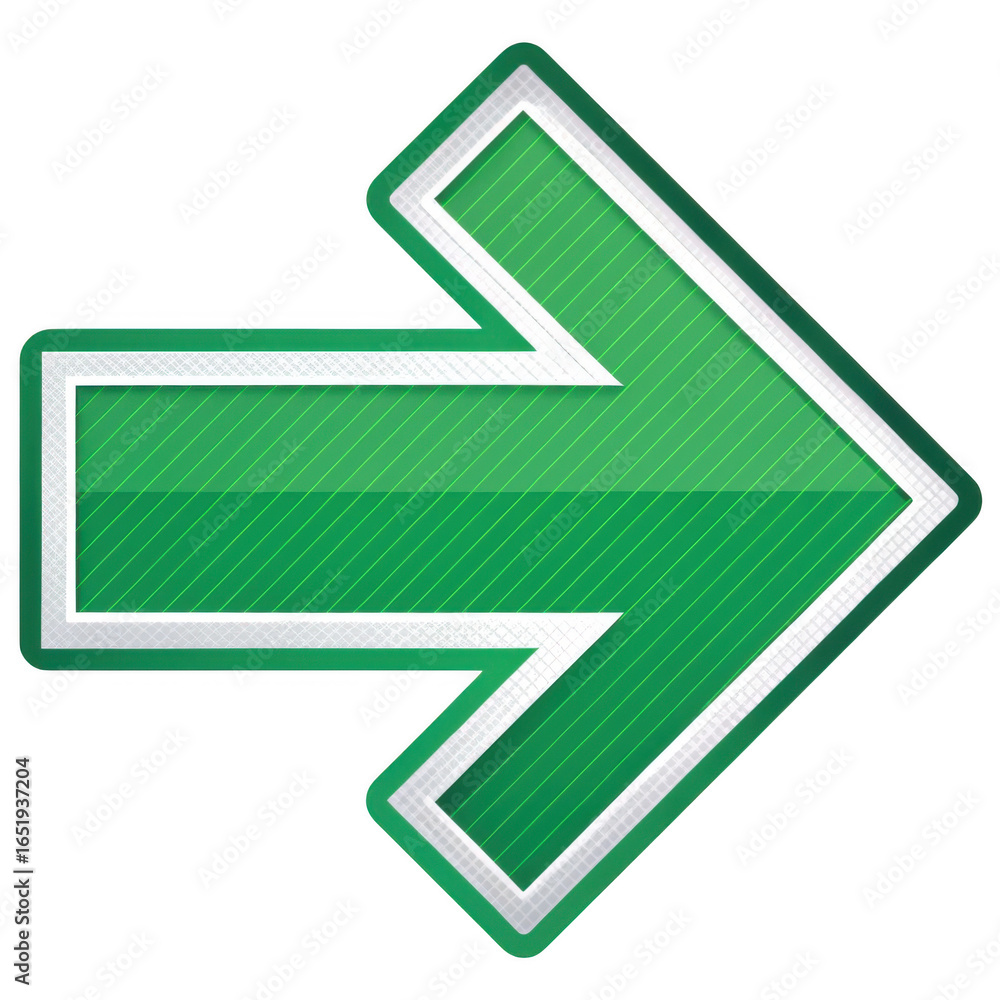 Green directional arrow pointing to the right with a white outline isolated on transparent background Green directional arrow pointing to the right with a white outline isolated on transparent background