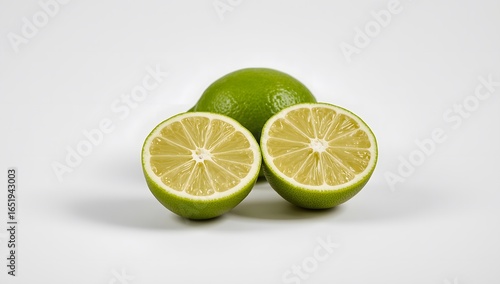 Fresh Lime Fruit with Half Cut on White Background
