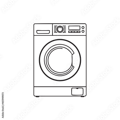 Washing Machine Illustration Line Art Home Appliance Laundry Room Equipment Vector Design Cleaning Technology Domestic Lifestyle Minimalism Design Graphic Art Template