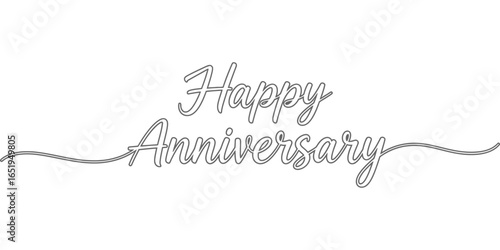 Stylish Happy Anniversary calligraphy hand lettering design isolated on white background perfect for birthday party or wedding anniversary celebration poster card banner invitation