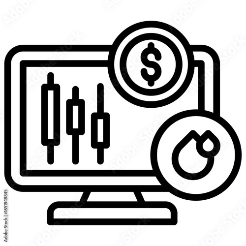 Market analysis or investment icon, especially those relating to liquid commodities such as oil monitor as market analysis, trading, or price monitoring