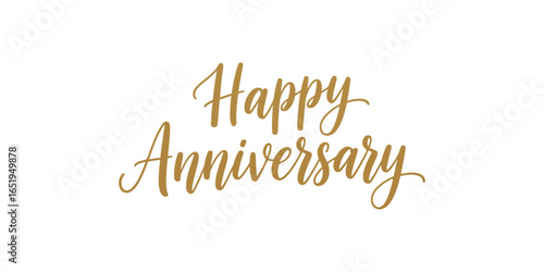 Beautiful Happy Anniversary handwritten calligraphy text lettering isolated on white background created for wedding celebration invitation card banner poster typography and romantic art