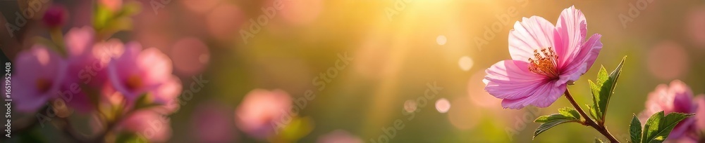 Fototapeta premium Delicate blossoms sway gently in a breezy, sun-drenched garden, petals dancing in the warm air; a picturesque scene of floral weather in full bloom , summer, idyllic, vegetation