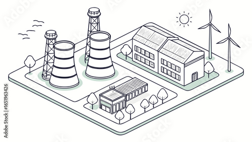 A futuristic eco-plant designed like a growing organism, where industry meets nature. Solar leaves, oxygen-releasing mist, and root-like energy systems symbolize clean, regenerative production