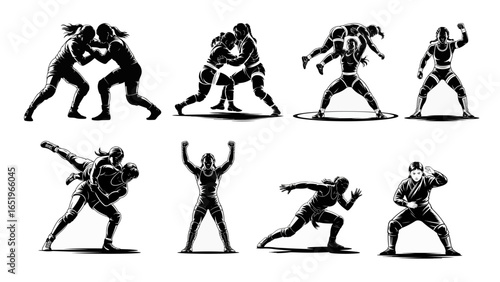 Female Mongolian Wrestlers – Traditional Bökh Action Vector