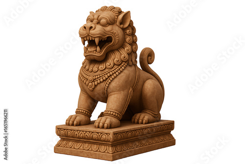 Stone statue of a mythical lion isolated on transparent background