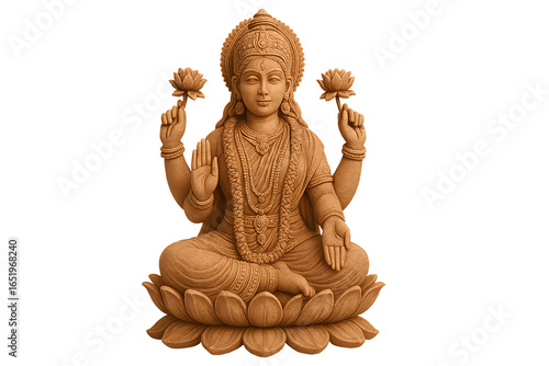 goddess lakshmi statue on lotus isolated on transparent background