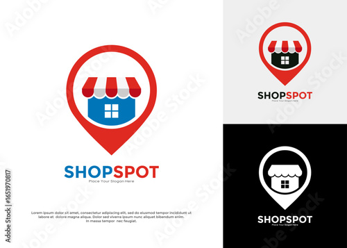 Free Download Shop spot logo vector template. Suitable for store locator websites, mobile shopping applications, and retail directories - GFXLoad
