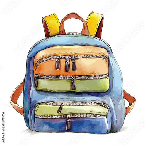 Colorful Watercolor Backpack with Multiple Zippers Straps and Pockets
