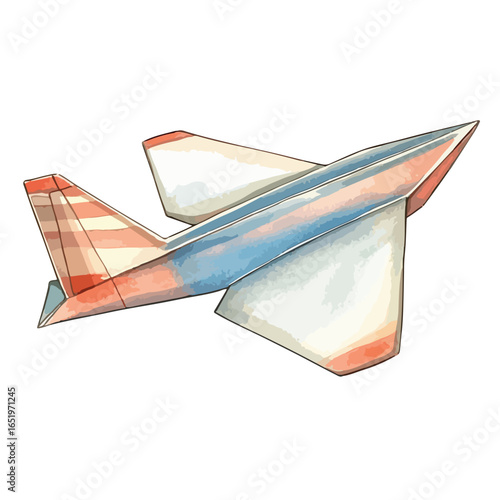 Colorful Watercolor Paper Airplane in Flight