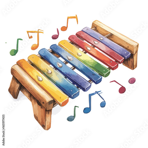 Colorful Wooden Xylophone with Musical Notes