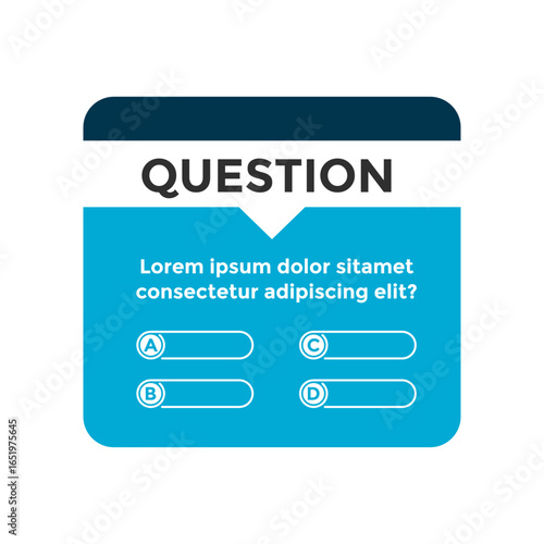 QUESTION heading above a text box with four multiple-choice options template. Suitable for educational websites, online learning platforms, mobile quiz applications, and surveys