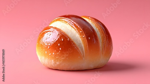 Wallpaper Mural Freshly Baked Golden Bread Roll on Pink Background with Glossy Texture Torontodigital.ca