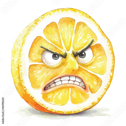 Furious Citrus An Angry Lemon Slice with Intense Gaze and Gritted Teeth