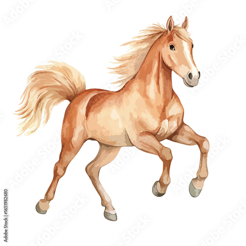 Galloping Palomino Horse with Flowing Mane and Tail in Dynamic Motion