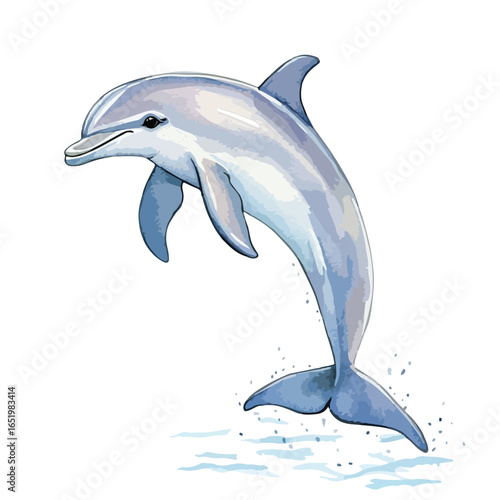 Graceful Dolphin Leaping Out of Water with Artistic Watercolor Style