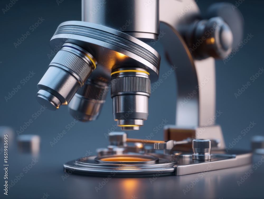 Fototapeta premium Modern Microscope with Detailed Knobs for Laboratory Use