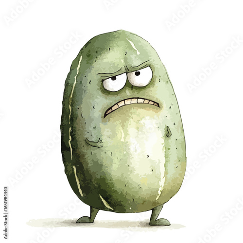 Grumpy Green Vegetable Cartoon Character with a Disgruntled Facial Expression