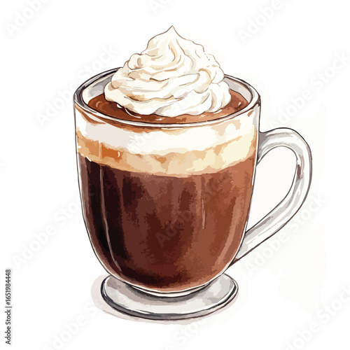 HandDrawn Artistic Iced Coffee with Whipped Cream