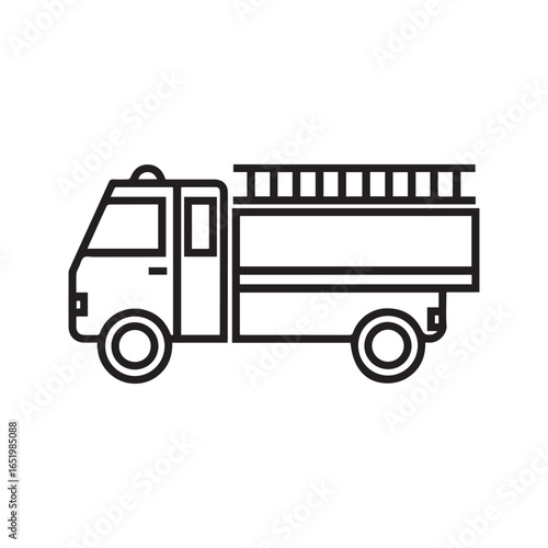 Fire Truck Icon, Emergency Vehicle Line Art, Firefighter Transport Symbol, Vector Illustration.
